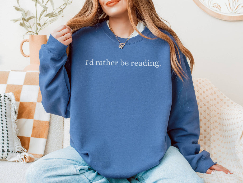 Embroidered "I'd Rather Be Reading" Crewneck