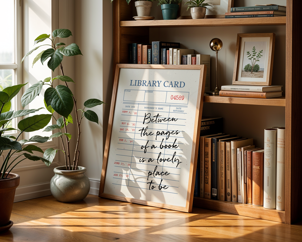Vintage Library Card Wall Art - Between the Pages of a Book Is a Lovely Place to Be