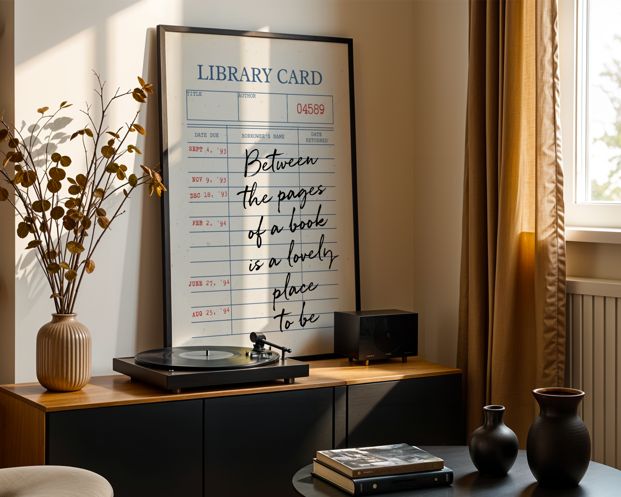 Vintage Library Card Wall Art - Between the Pages of a Book Is a Lovely Place to Be