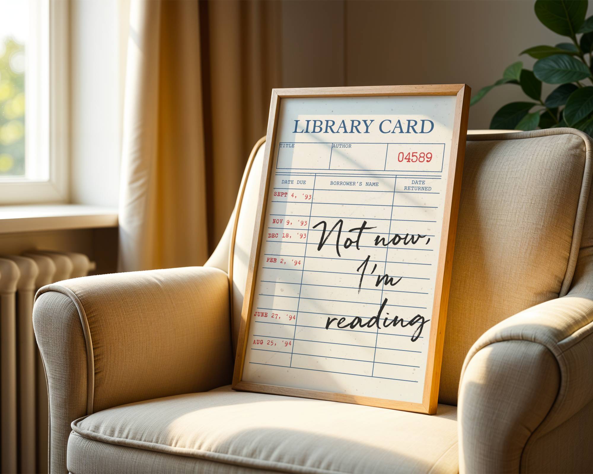 Vintage Library Card Wall Art - Not Now, I'm Reading