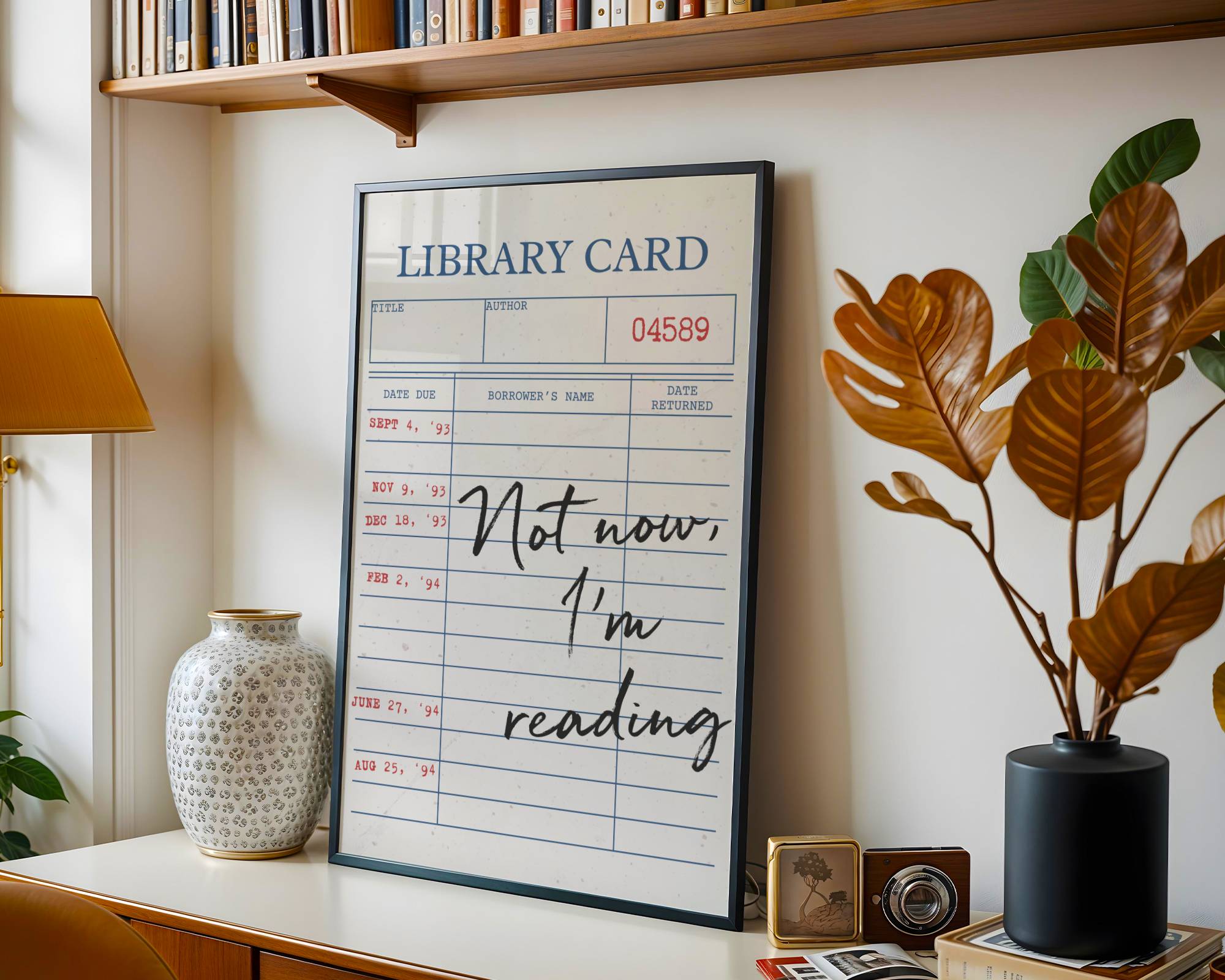 Vintage Library Card Wall Art - Not Now, I'm Reading