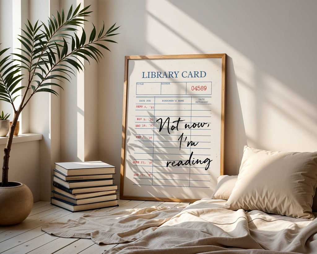 Vintage Library Card Wall Art - Not Now, I'm Reading