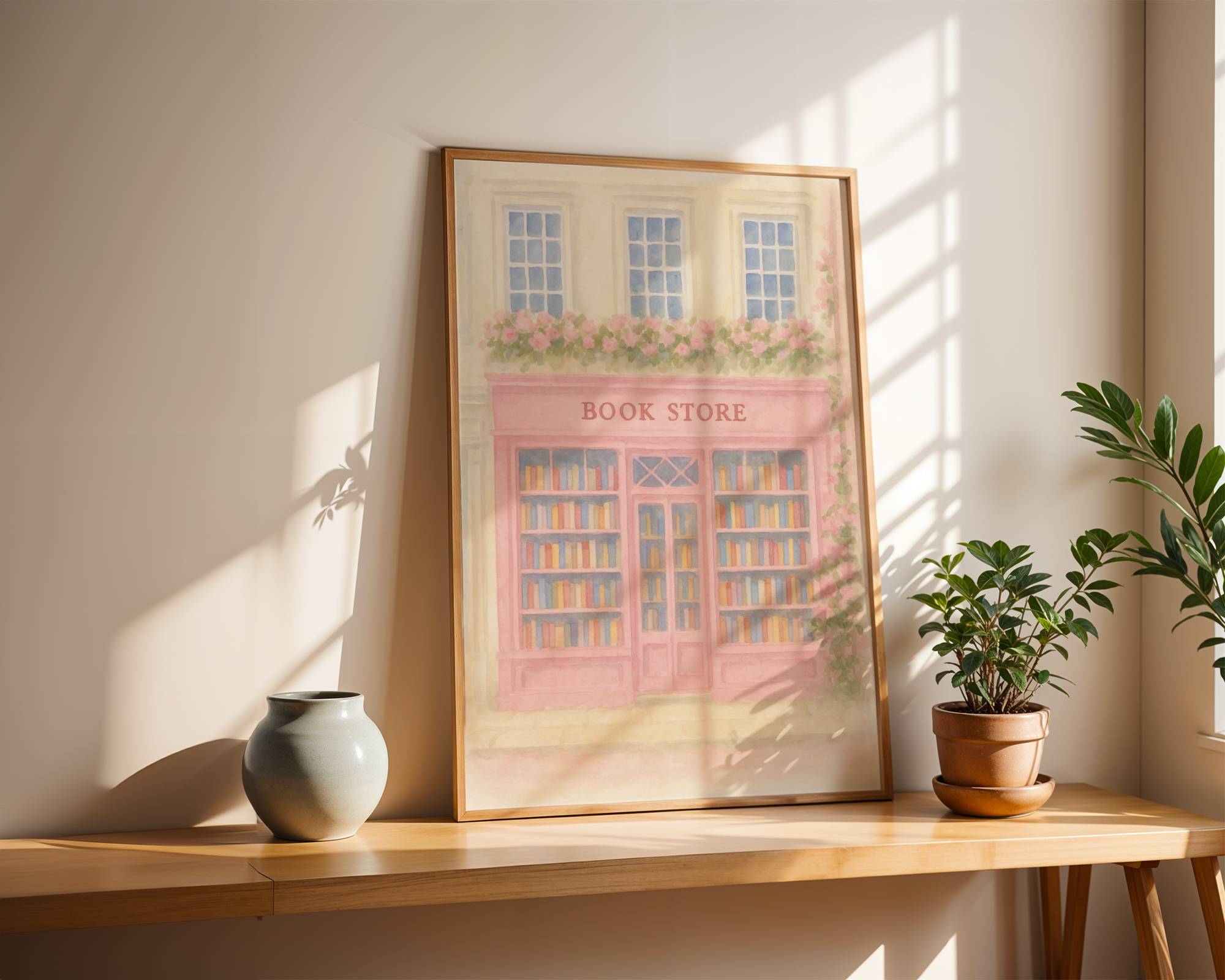 Pink Bookstore Wall Art