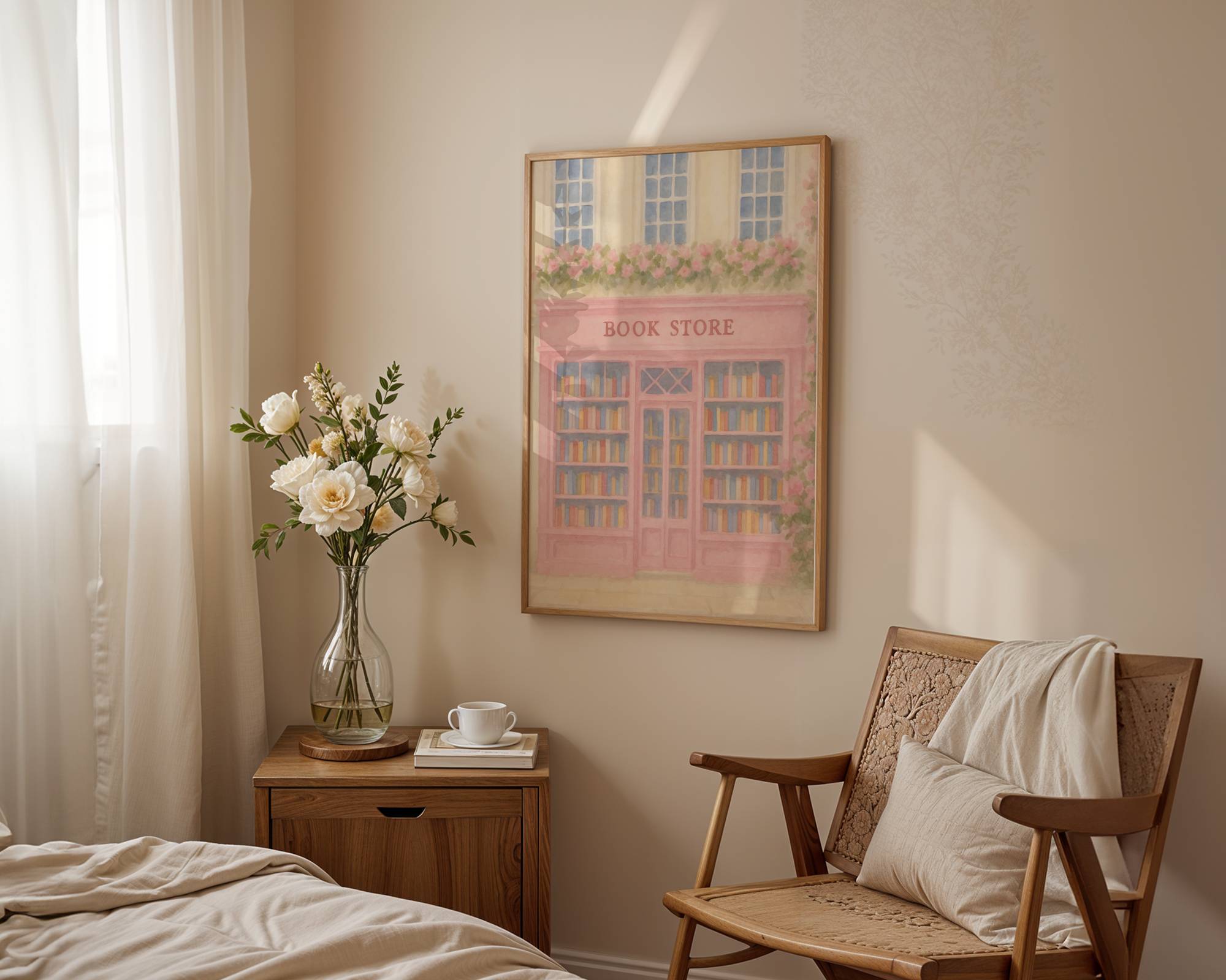 Pink Bookstore Wall Art