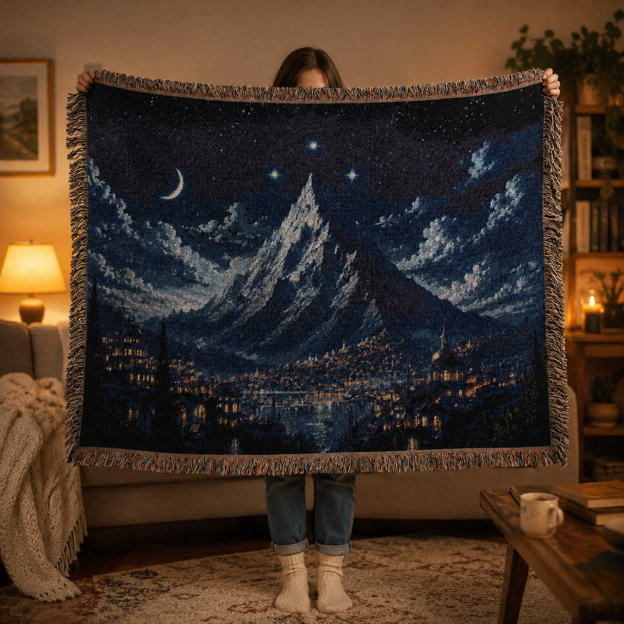 Fantasy Landscape Woven Blanket - Mountain Scene