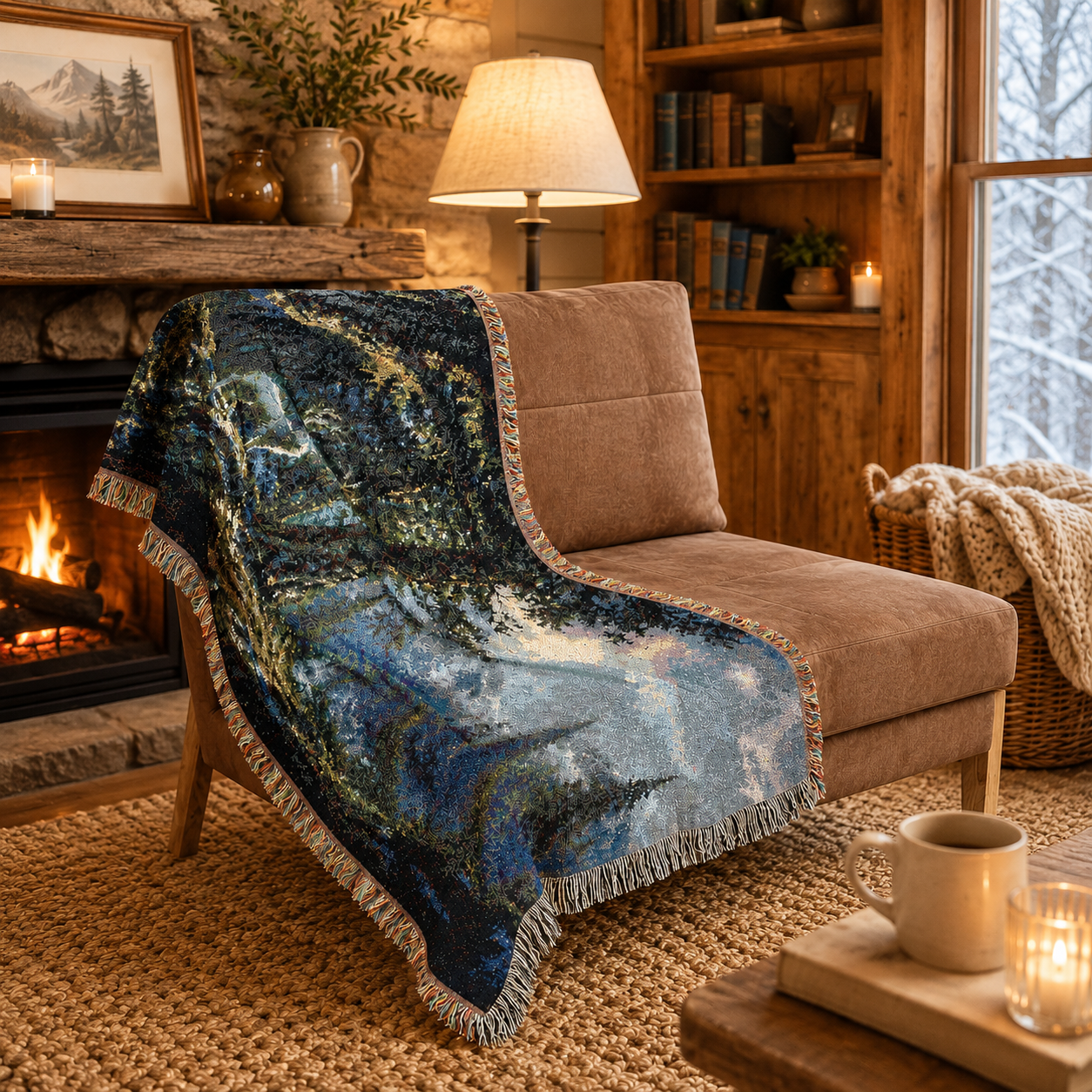 Fantasy Landscape Woven Blanket - White Elk in Forest