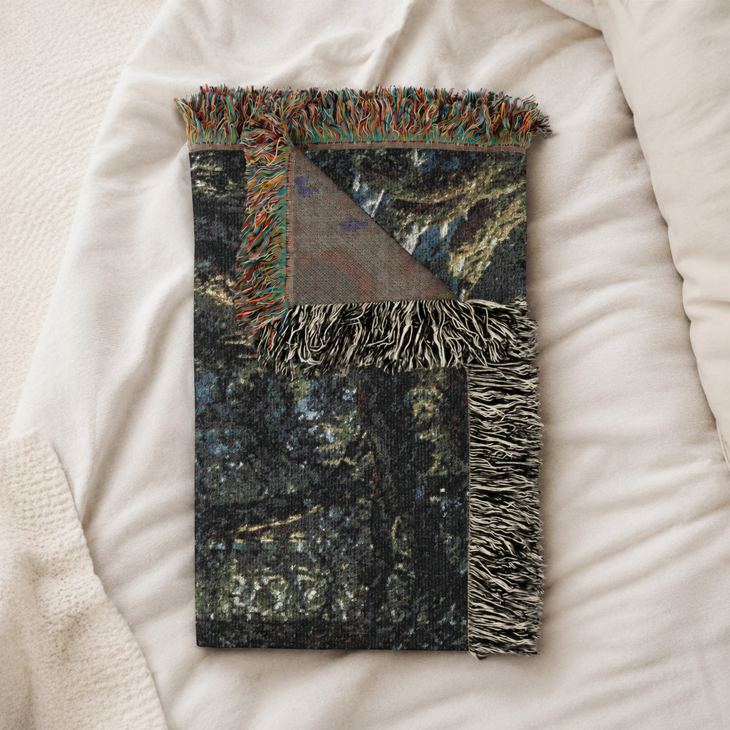 Fantasy Landscape Woven Blanket - White Elk in Forest